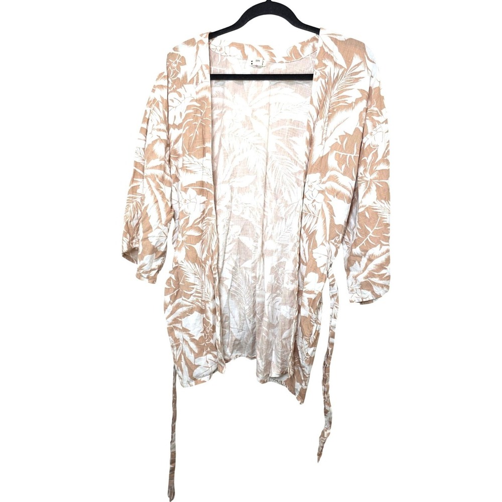 Billabong Tropical Beige & White Floral Kimono Cover Up Beach Resort Size M‎